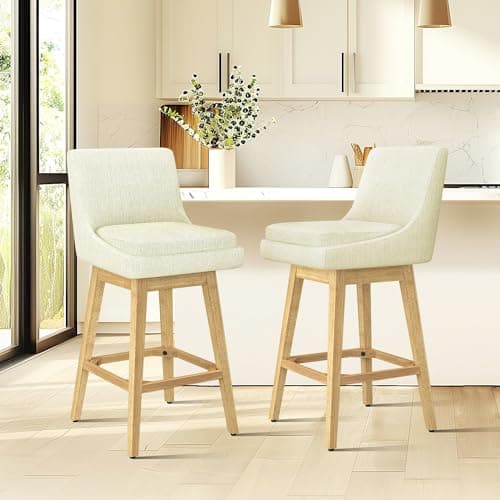 Farmhouse Swivel Barstool Set of 2 with Memory Foam Upholstery and Backrest