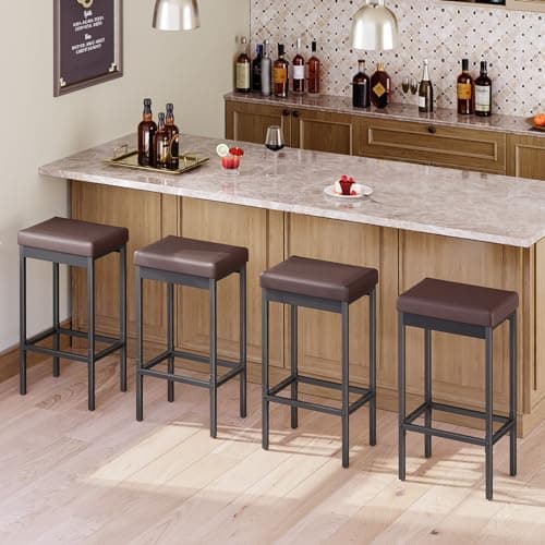 HOOBRO Brown & Black Bar Stools, 24.8" High, Kitchen & Dining Room Chairs BC21BY01