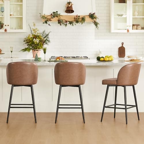 Watson & Whitely 360° Swivel Bar Stools, Saddle Brown Faux Leather, Set of 2