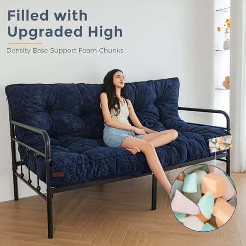 MAXYOYO Full Size Tufted Futon Mattress, Shredded Foam, Navy