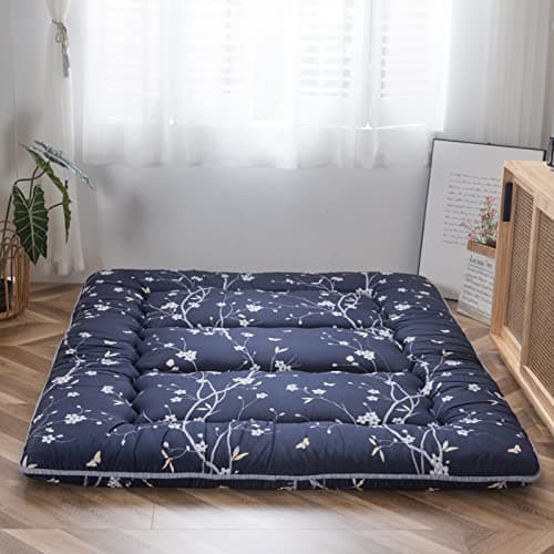 MAXYOYO Navy Floral Japanese Foldable Futon Mattress Twin Size