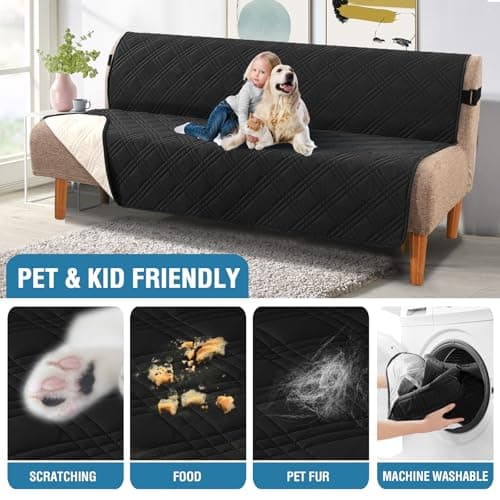 H.VERSAILTEX Waterproof Futon Slipcover Armless Black/Beige Pet Proof with Elastic Strap