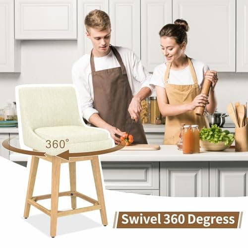 Modern Upholstered Fabric Barstools, Set of 2 - Ivory White