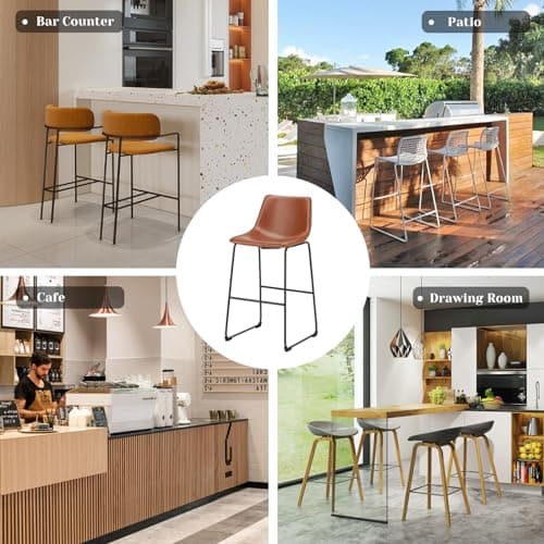 DUMOS 26 Inch Bar Stools, Elegant Brown, Modern Faux Leather with Back