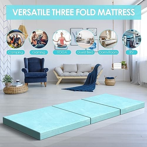 3 Inch Memory Foam Trifold Mattress with Washable Cover for Guests & Travel