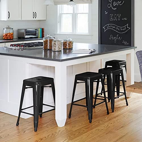 Yaheetech 24 Inch Outdoor Stackable Metal Bar Stool Set Black