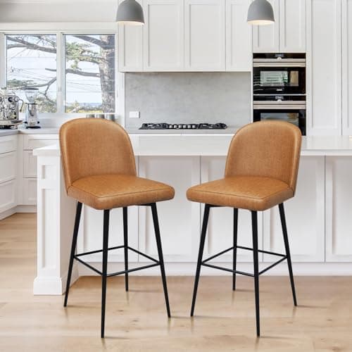 360° Swivel Leather Bar Stools Set of 3, Counter Height Chairs with Metal Legs