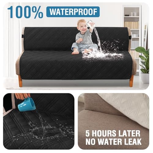 H.VERSAILTEX Waterproof Futon Slipcover Armless Black/Beige Pet Proof with Elastic Strap
