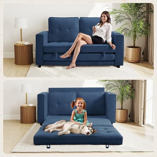 Dark Blue Folding Sleeper Sofa Bed for Small Spaces