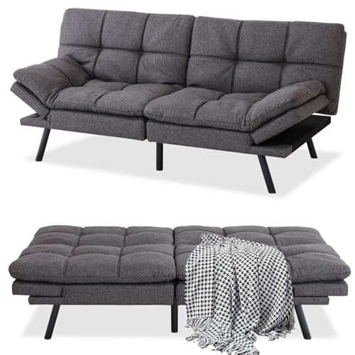 Convertible Futon Sofa Bed with Memory Foam, Adjustable Full Size Recliner, Dark Grey, for Living Room or Office