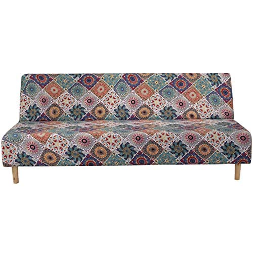 Armless Futon Slipcover Stretch Elastic Couch Furniture Protector (Orange Grey)