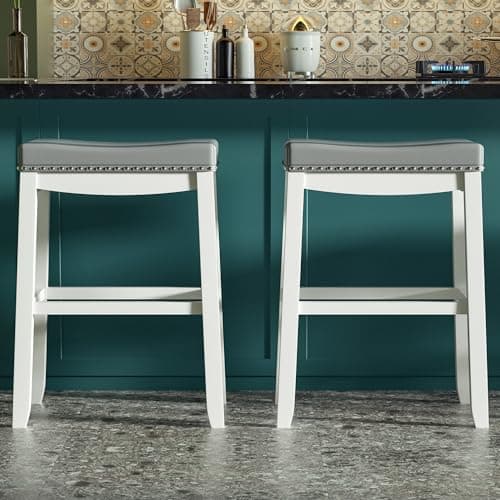 MU Counter Height Barstools, Set of 2 - White Saddle Bar Stools