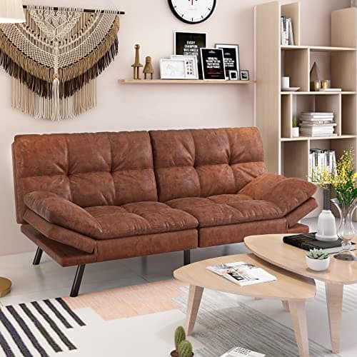 Dark Gray Memory Foam Wood-it Futon Sofa Bed with Adjustable Armrests
