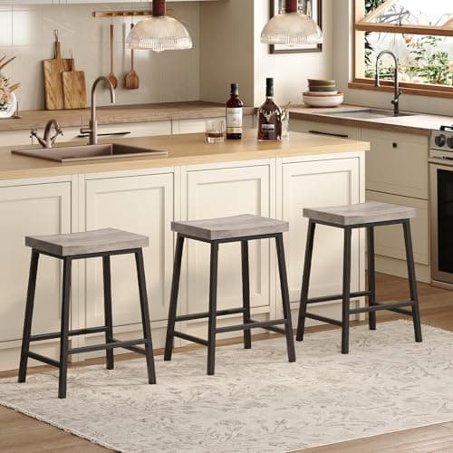 Industrial Style Bar Stools Set of 2, Counter Height, Greige BAHG0801
