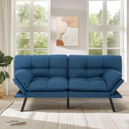 MUUEGM Linen Memory Foam Convertible Sofa Bed, 71", Light Grey, Living Room Sleeper Couch