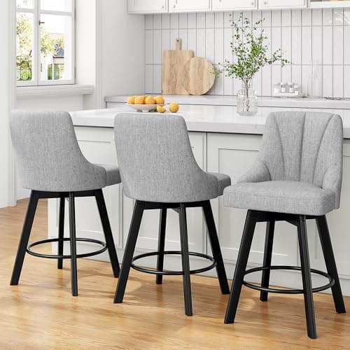 Light Gray Fabric Counter Bar Stools with Back, 24" Set of 2