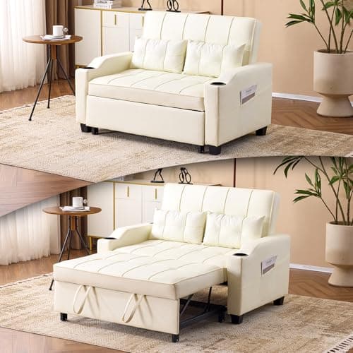 VINGLI Light Green Futon Loveseat with USB Ports & Cup Holders