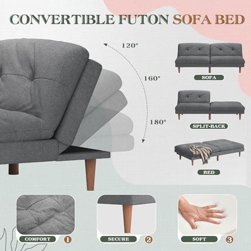 Furmax Dark Grey Adjustable Back Futon Sofa Bed for Small Spaces