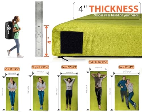 GAIALOLOP 4 Inch Extra Thick Memory Foam Camping Mattress