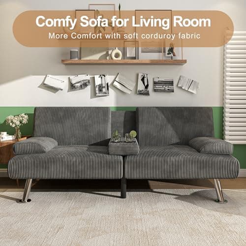 Shahoo Modern Upholstered Convertible Futon Sofa Bed, Grey