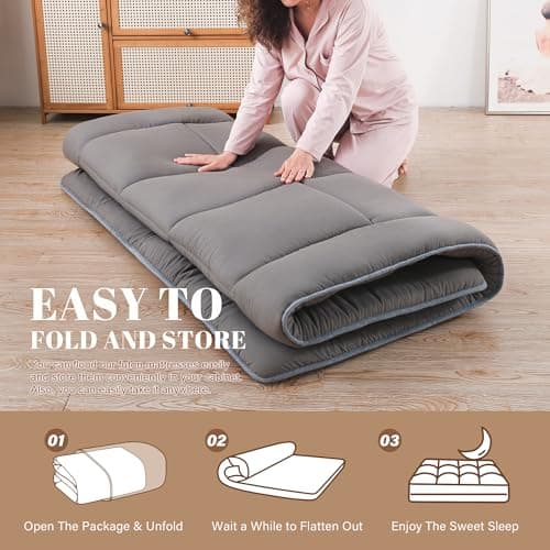 Japanese Folding Mattress for Kids & Adults, Queen Size 60"x80", Grey Memory Foam Tatami Mattress