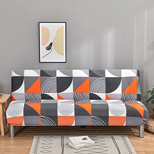 Armless Futon Slipcover Stretch Elastic Couch Furniture Protector (Orange Grey)