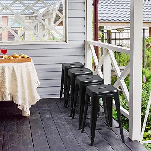 Yaheetech 24 Inch Outdoor Stackable Metal Bar Stool Set Black