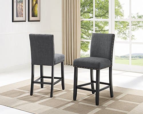 Biony Gray Fabric-Stuffed Counter Height Bar Stools with Nailhead Trim