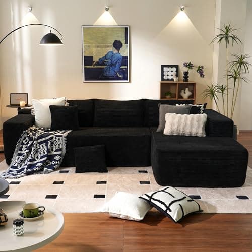 Ovios 104" Cloud Sectional with L-Shape Chaise, Plush Grey Corduroy Sofa