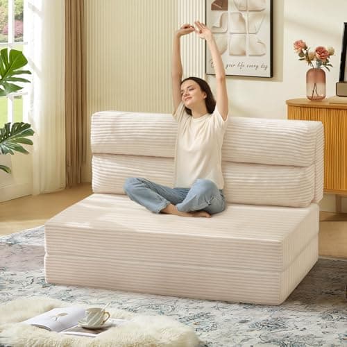 Grey Full Size Folding Sofa Bed, Convertible Sleep Chair Living Room Bedroom