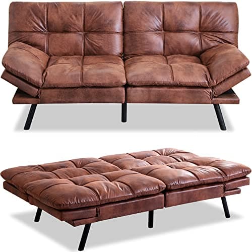 MUUEGM 71" Reversible Recliner Sofa Bed, PU Leather Matte Black