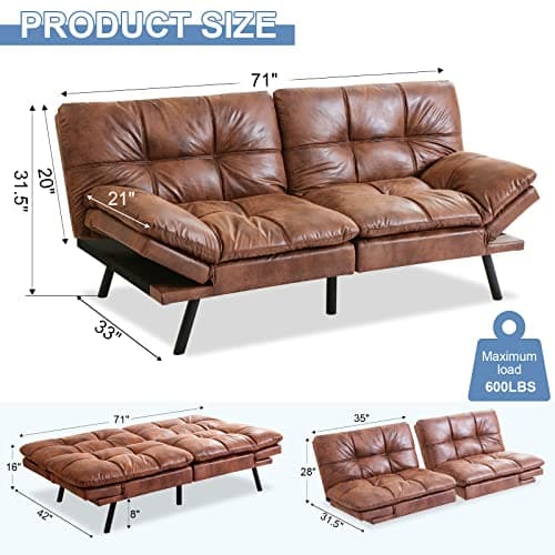 MUUEGM Futon Sofa Bed Couch Memory Foam Sleeper Daybed, Brown