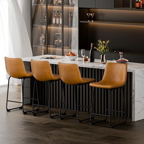 4-Piece Modern Counter Height Bar Stools with Back (Brown)