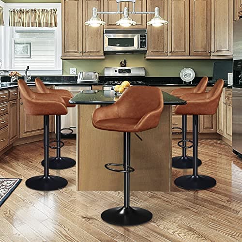 Yaheetech Brown PU Leather Swivel Bar Stool Set, Counter Height, Adjustable Backrest & Footrest
