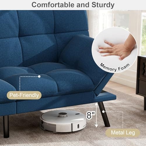 MUUEGM 71" Splitback Recliner Loveseat, Reversible Backrest, Linen Blue, Small Spaces