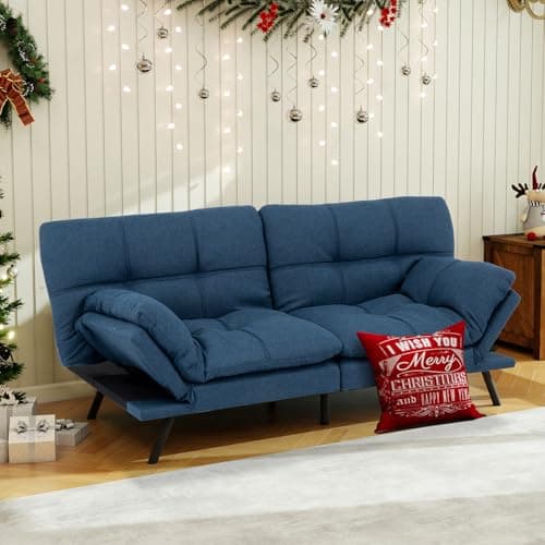 MUUEGM Dark Grey Memory Foam Futon Sleeper Sofa Bed for Small Spaces