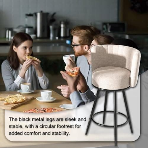 Beige Tufted Counter Height Bar Stools Set of 2, Modern Footrest Design