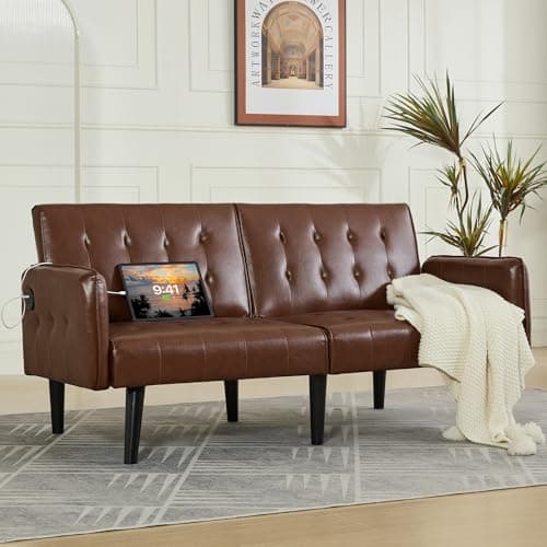 TYBOATLE Dark Grey Convertible Futon Sofa Bed with USB, Loveseat for Living Room & Bedroom