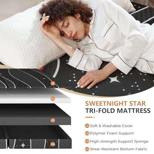 Sweetnight Tri-fold 4 Inch Dual-layer Foam Mattress | Removable 500G Fine Fiber Cover | Camping, RV & Home
