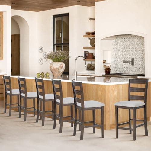 COLAMY Mid Century Modern Wooden Bar Stools Set of 4, Dark Grey