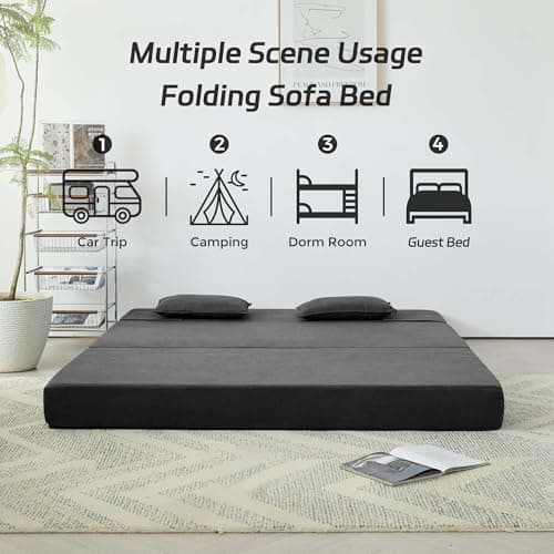 Dark Gray 3-in-1 Foldable Sofa Bed with Memory Foam Mattress Futon