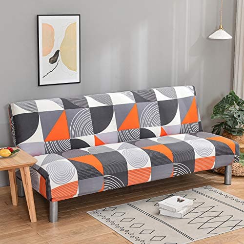 Armless Futon Slipcover Stretch Elastic Couch Furniture Protector (Orange Grey)