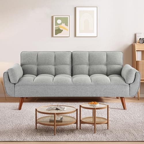 Green Convertible Futon Couch Bed, 3 Seater Sleeper Sofa with Adjustable Backrests