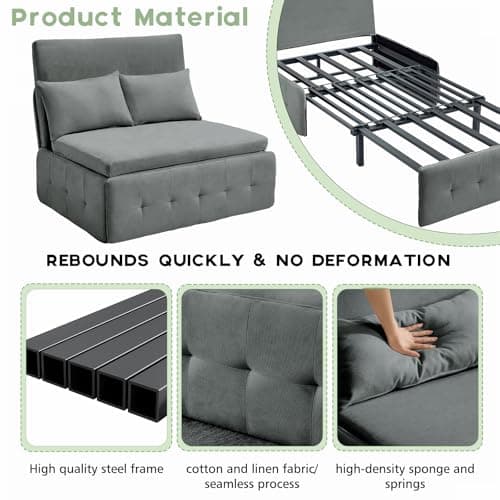 3-in-1 Dark Gray Convertible Sofa Bed, Pull-Out Twin Sleeper Couch for Living/Bedroom