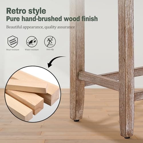 Modern Khaki Faux Leather Bar Stool Set, Counter Height 3 Pack Wood Legs