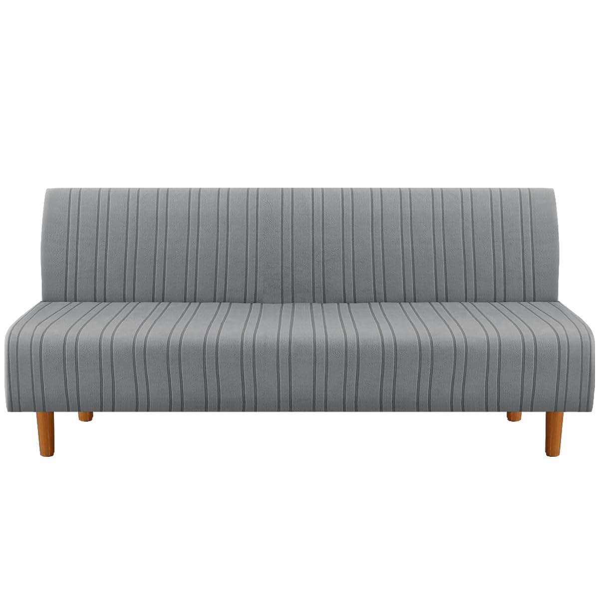 H.VERSAILTEX Stretch Futon Armless Sofa Cover, Grey Stripe Elastic Bottom