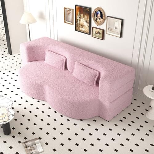78" Queen Sleeper Sofa Bed, Modern Grey Teddy Fabric, Gray Folding Mattress, Living Room Couch