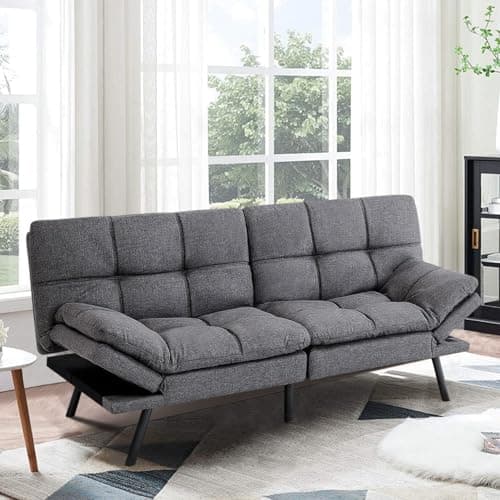 MUUEGM Futon Sofa Bed with Adjustable Backrest, Dark Grey