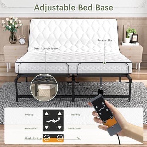 JAXPETY Adjustable Queen Electric Bed Frame with Remote Control and Quiet Motor - Fits Most Mattresses, Black