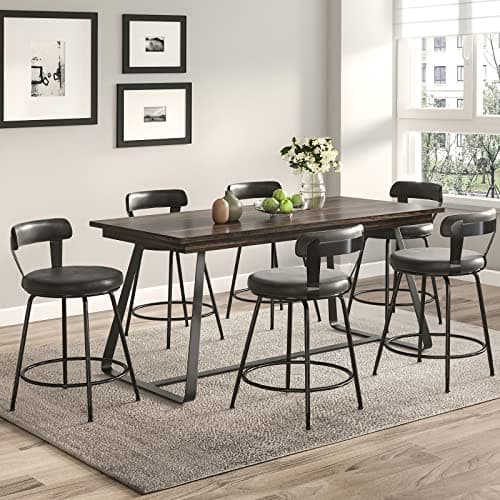 Modern Leather Grey Swivel Bar Stools, 24 Inch Set